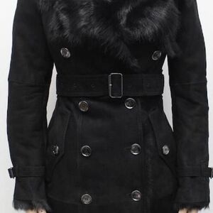 Burberry Black Trench Coat with Faux Fur Collar